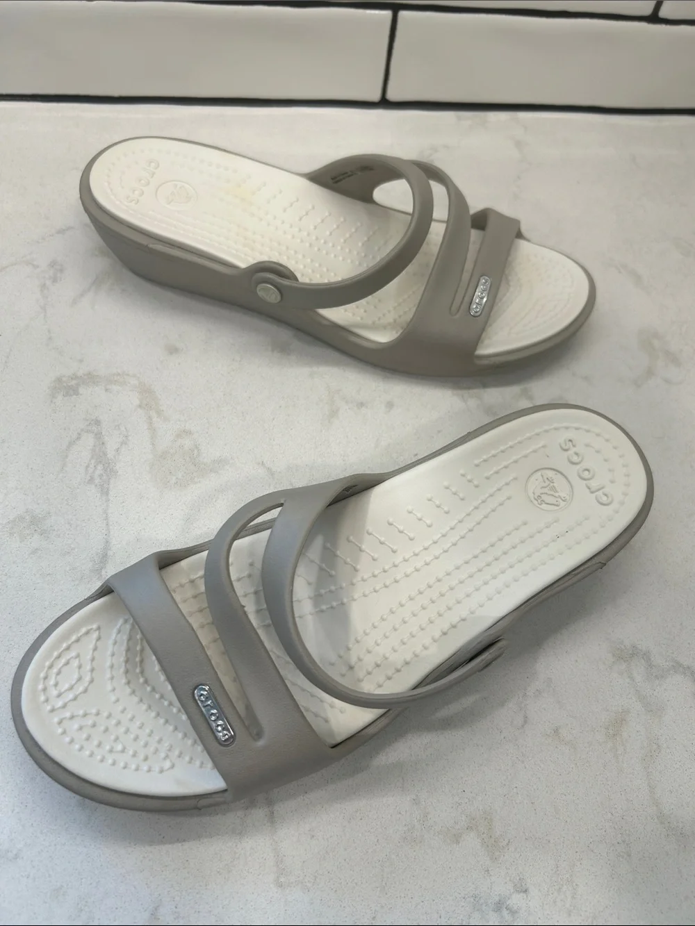 Crocs Patricia Wedge Sandals Grey / White Womens 7